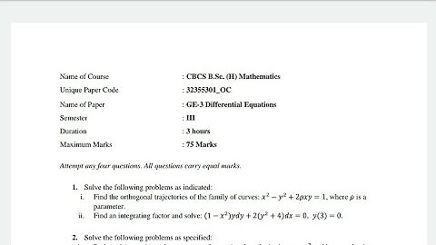Differential Equations(GE) Question Paper-2 | Semester III | OBE | University of Delhi #du