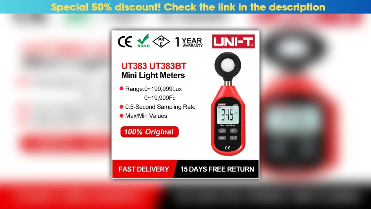Flash Sale UNI-T UT383 Digital Light Meter UT383BT Lux Meter 200,000 lux Illuminometers Photometer•