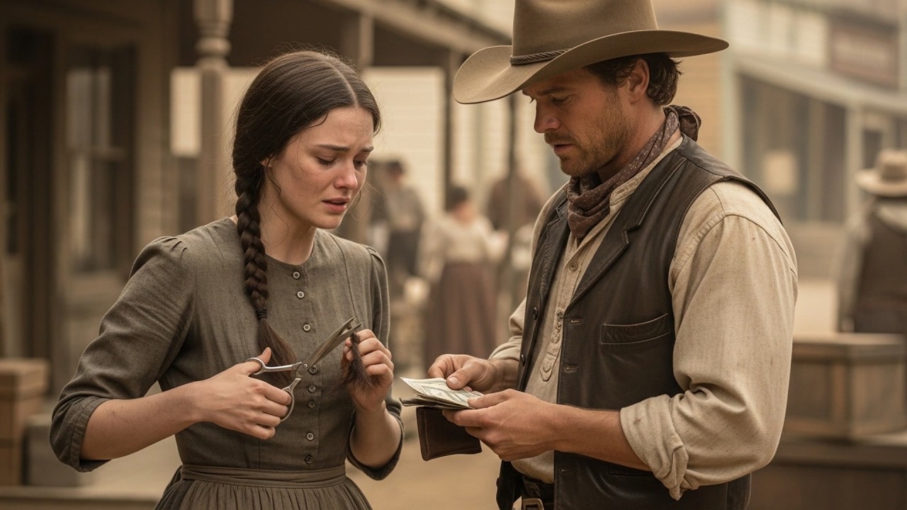 She Wept As She Cut Her Last Braid To Sell, The Cowboy Stopped Her And Paid For The Medicine