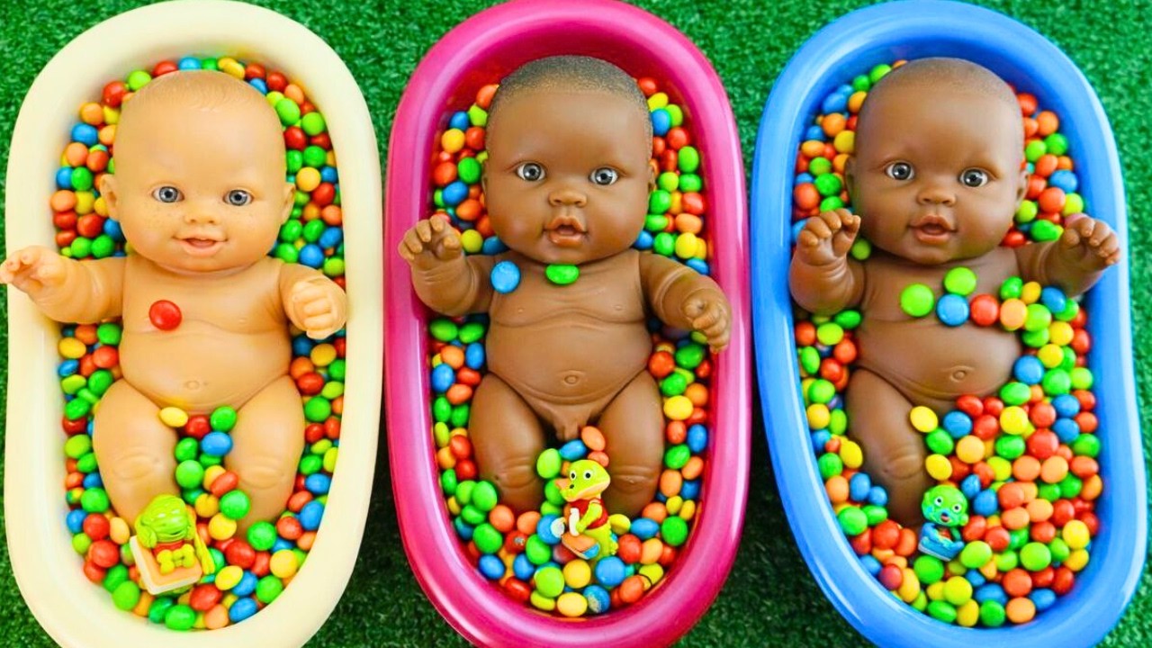 5 Minutes Satisfying with Full of 3 Rainbow BathTubs Candy with M&M's & Magic Slime Cutting Video