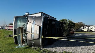 RV blown over in 80 mile an hour wind we put her back on her wheels make it happen !