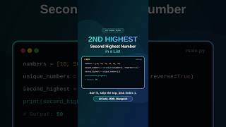 Python Tutorial Finding the Second-Highest Number in a List Using Set and Sorting