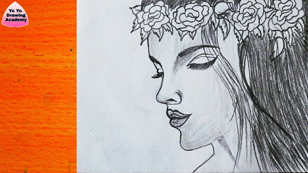 How to Draw a Girl With Flower Crown - Step by Step || Pencil Sketch ...