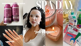 Spa day pré viagem 🧖🏽‍♀️🫧| banho de lua, produtos novos, rotina capilar, unhas *GLOW UP*