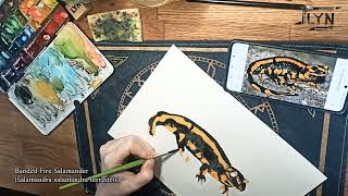🦎Painting a SALAMANDER using two WATERCOLORS 🎨 #watercolorpainting #watercolortutorial #aquarelle