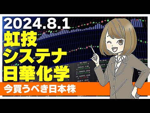 【8/1今日上がる株】虹技、システナ、日華化学【ピックアップ注目銘柄】