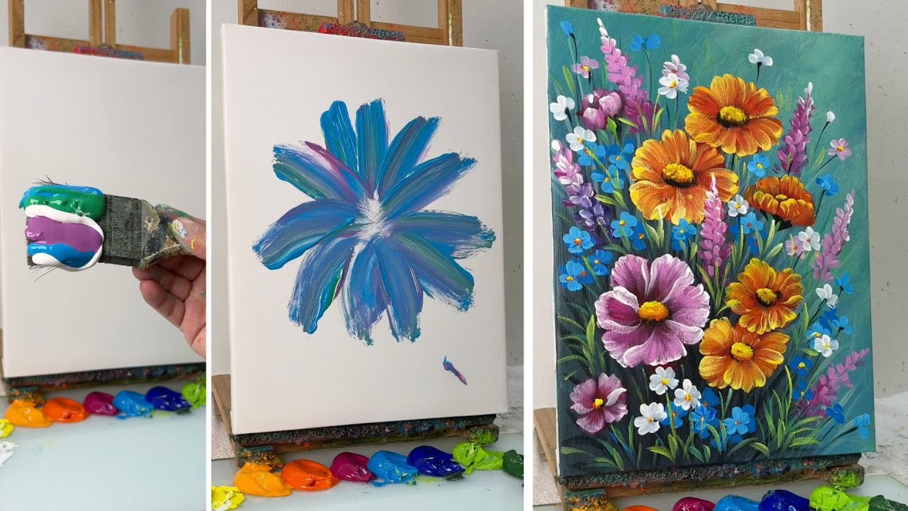 Colorful Acrylic Flower Painting | Easy Floral Art Tutorial for ...