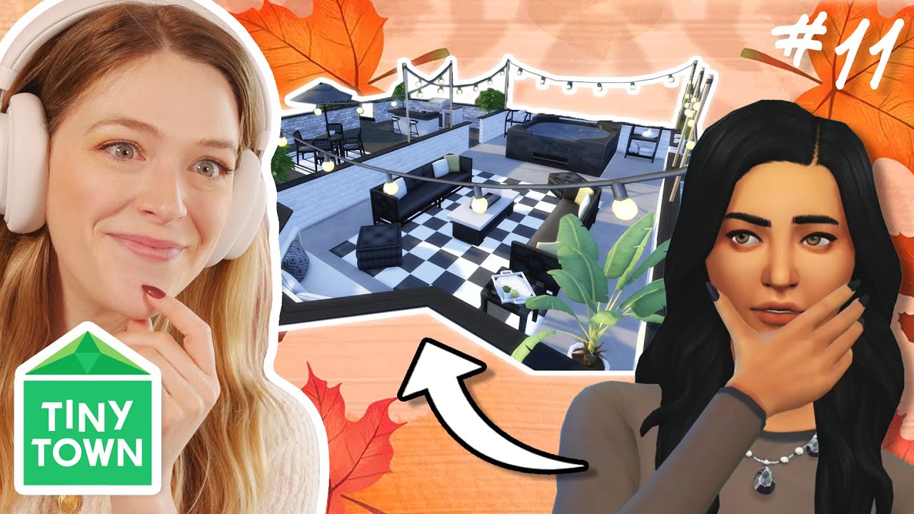 building a NEW YORK inspired rooftop the sims 4 | Tiny Town Black & White #11