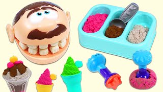Feeding Mr. Play Doh Head Kinetic Sand Ice Cream Shop & Kids Toys Learning with Paw Patrol Chase!