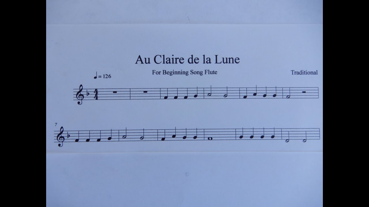 Au Claire de la Lune Play Along for Song Flute - YouTube