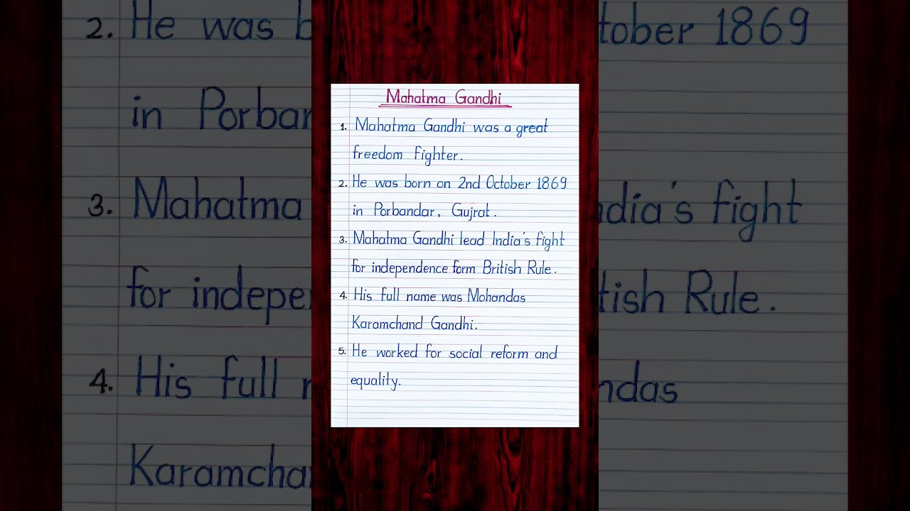 5 Lines On Mahatma Gandhi Essay Shorts Youtubeshorts Englishshortvideo