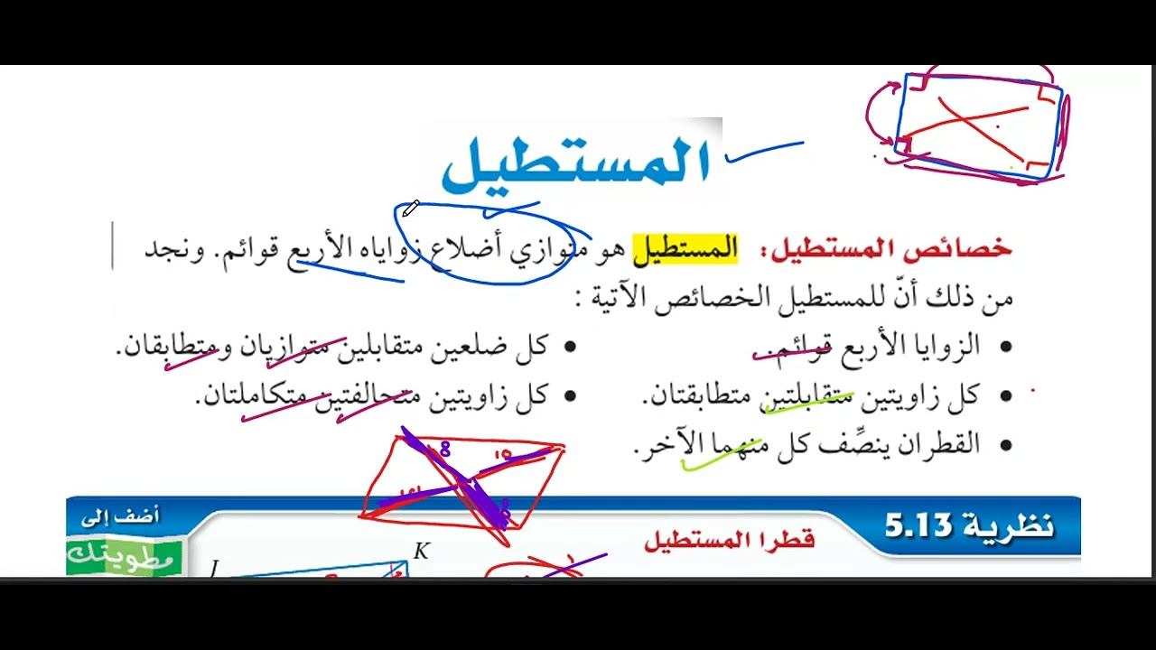 الحصة الأولى من يوم الخميس الموافق 17 من شهر شعبان . درس المستطيل