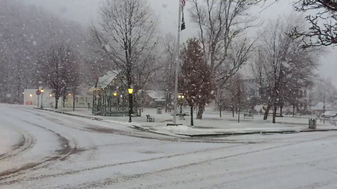 Snow on the square in Hammondsport, NY