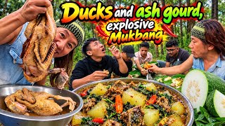 Duck And Ash Gourd In The Forest.Mukbang With Friends.