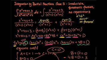 7.4 Part 8/10: Integration Partial Fractions Case3: Non-repeated Irreducible Quadratic Factors | Cal