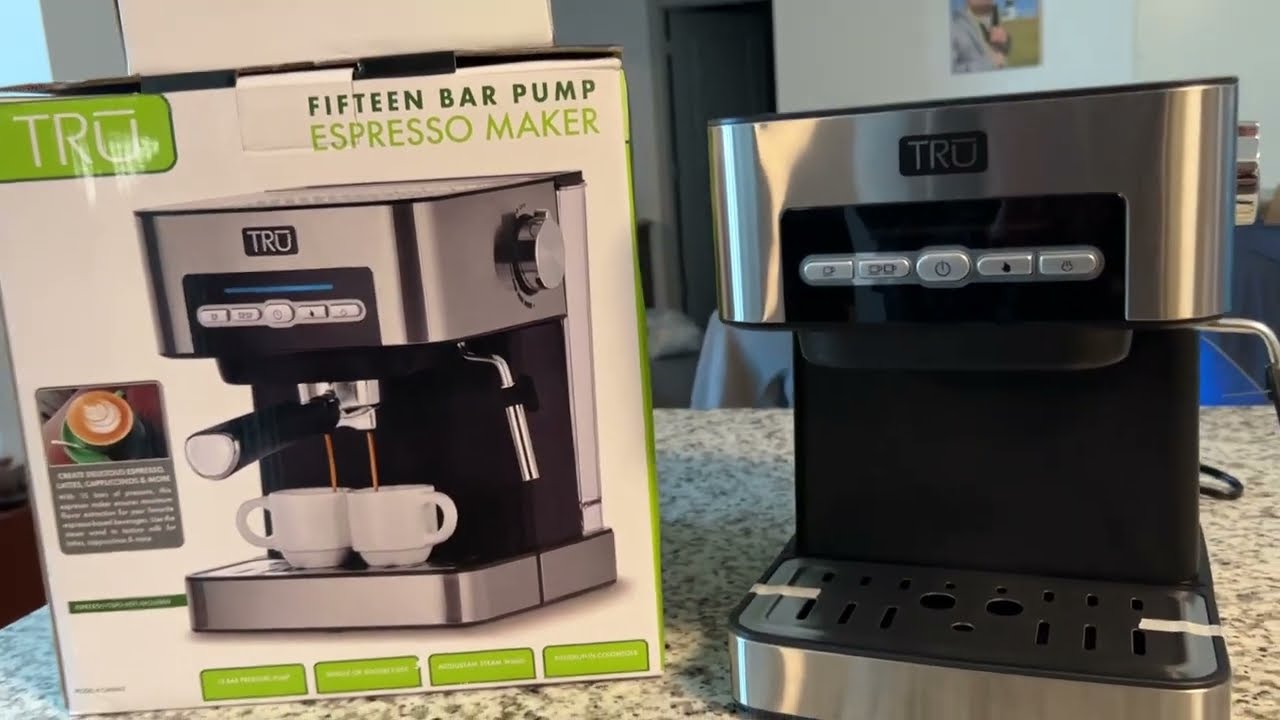 TRU 15-Bar Semi-Automatic All-In-One Espresso Maker with Grinder and  Frother, Stainless Steel CM-7301