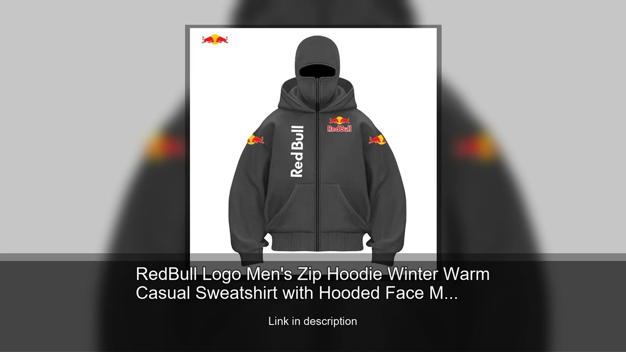 RedBull Logo Men's Zip Hoodie Winter Warm Casual Sweatshirt with Hooded Face Mask Zipper Design