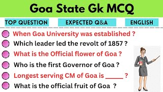 Indian State wise Gk MCQ // Goa state gk questions and answers in english // Goa Top Gk for students