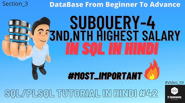 3rd Highest Salary | Nth Highest Salary | Highest Salary in SQL | Subquery