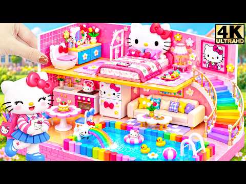 🏫🌈 Build Hello Kitty School Style House with Rainbow Stair & Indoor Pool use Clay ❤️ DIY Mini House