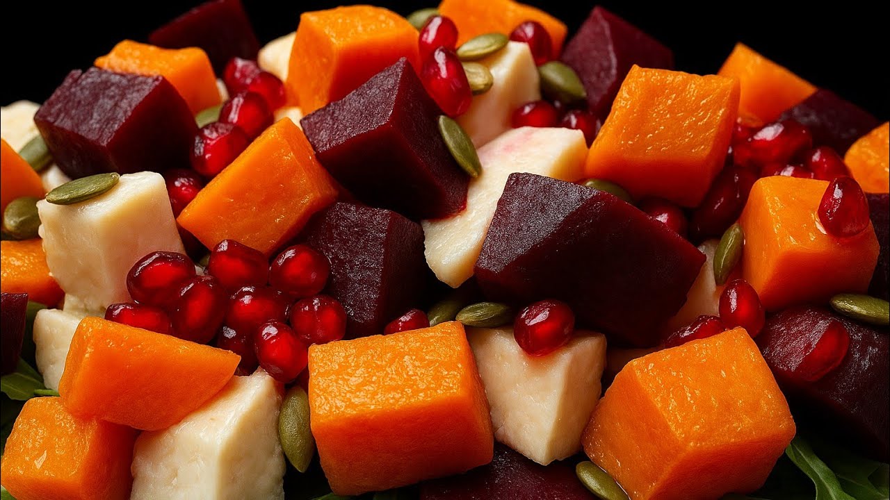 Vitaminreicher Salat mit Kürbis, Roter Bete und Feta in 10 Minuten! 