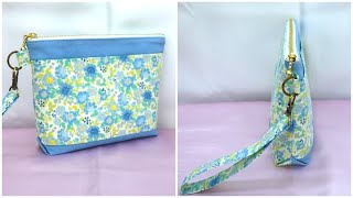 ファスナーポーチ作り方 マチ付きポーチ 裏地付きポーチ How to make a purse 表ポケット内ポケット付き 18cmファスナー使用
