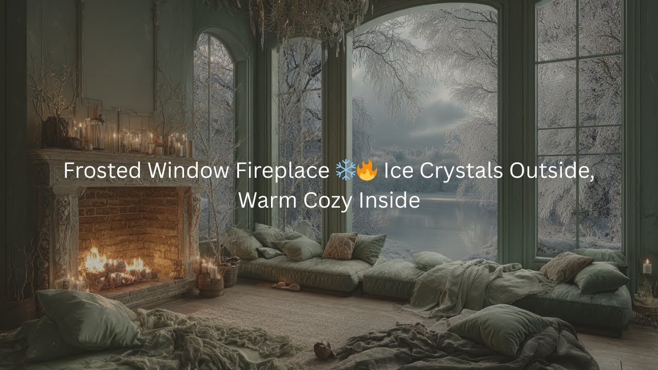 Frosted Window Fireplace ❄️🔥 Ice Crystals Outside, Warm Cozy Inside