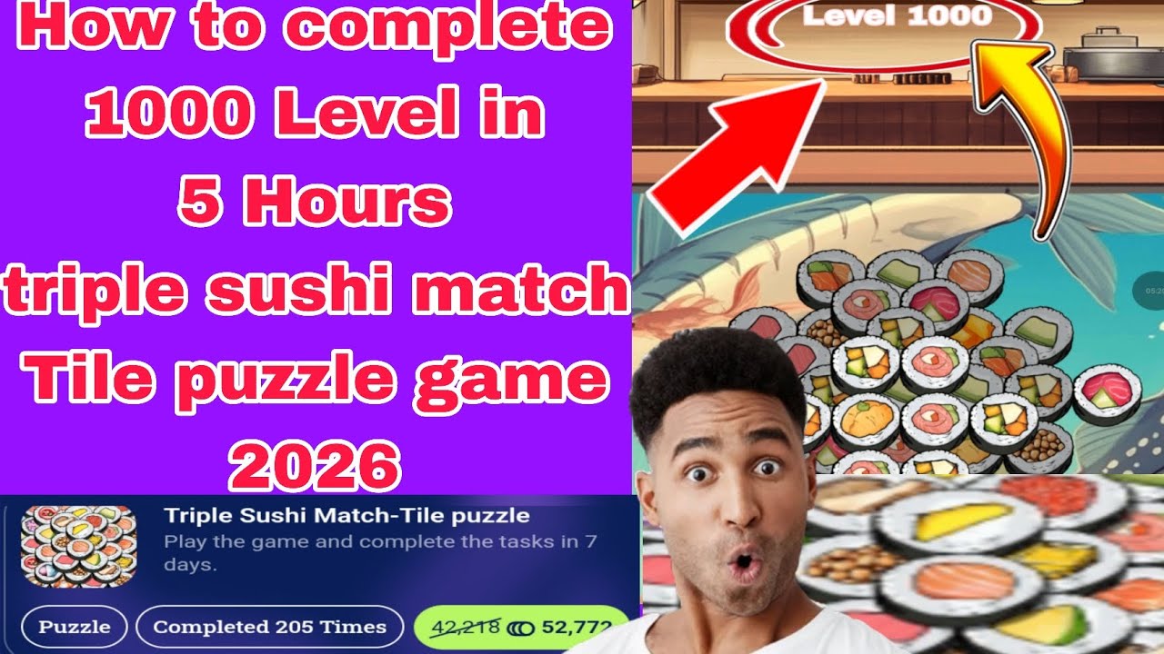 Как пройти 1000 уровней игры-головоломки «Тройное сочетание суши» (Tile puzzle game 2026)