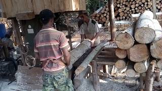 Satisfying Video. wood Cutting. Indonesian sawmill.