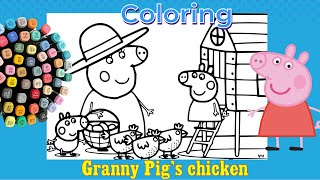 Coloring Granny Pig ‘s chickens - Peppa Pig  at Granny’s Chicken farm #coloring #peppapig