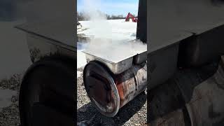 Barrel evaporator in action! Small batch maple syrup!