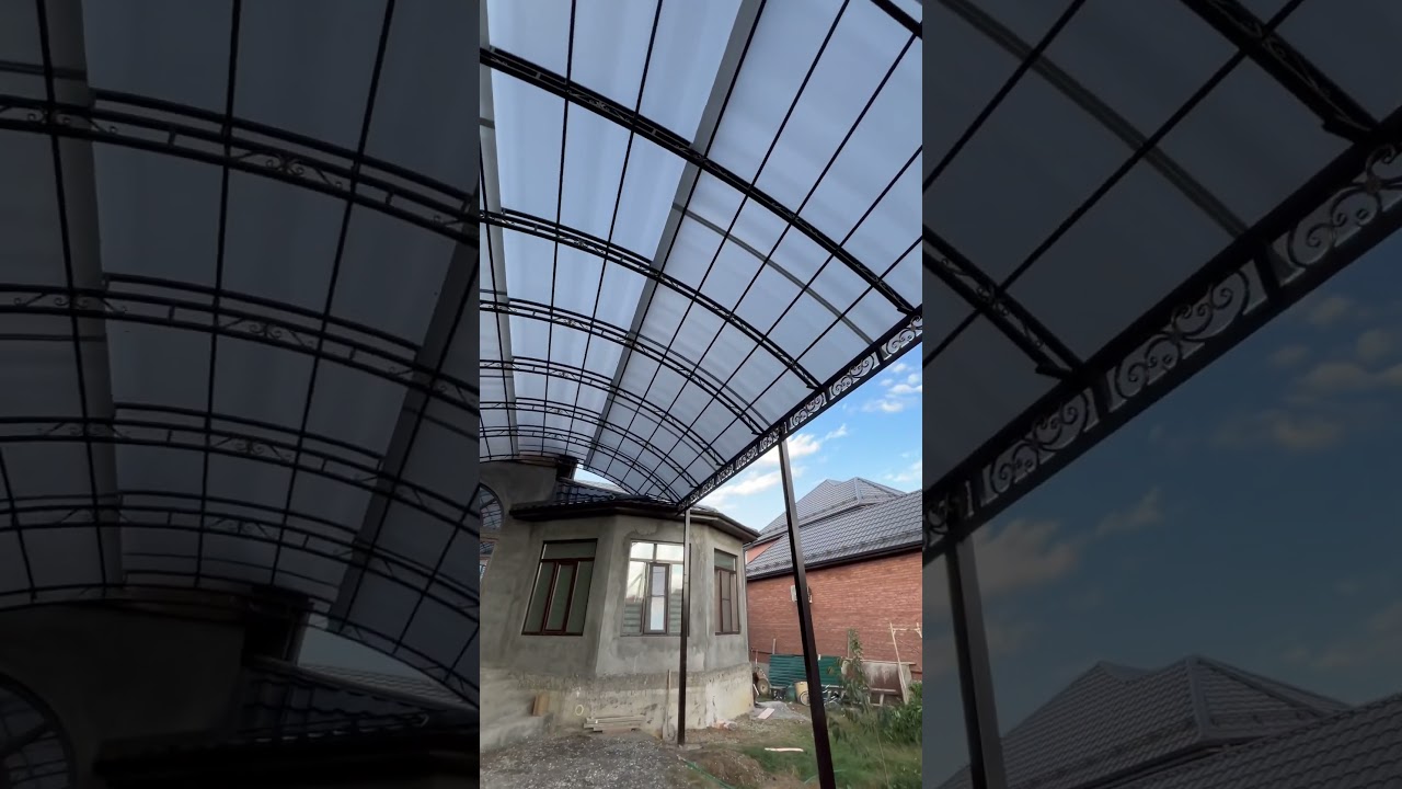 Навес из сотового поликарбоната 6.70х12 метров. Стоимость данного навеса 300000₽