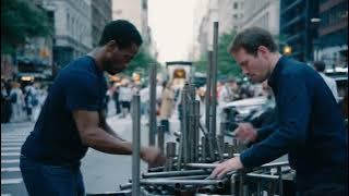 The man use musical instruments