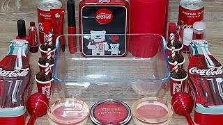 Coca Cola Slime Mixing Makeup Eyeshadow Parts And Glitter Into Clear Slime,Satisfying Slime Video.