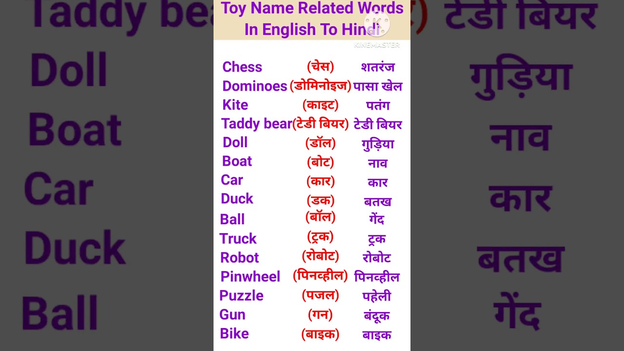 Toy Name Related Words In English To Hindi 