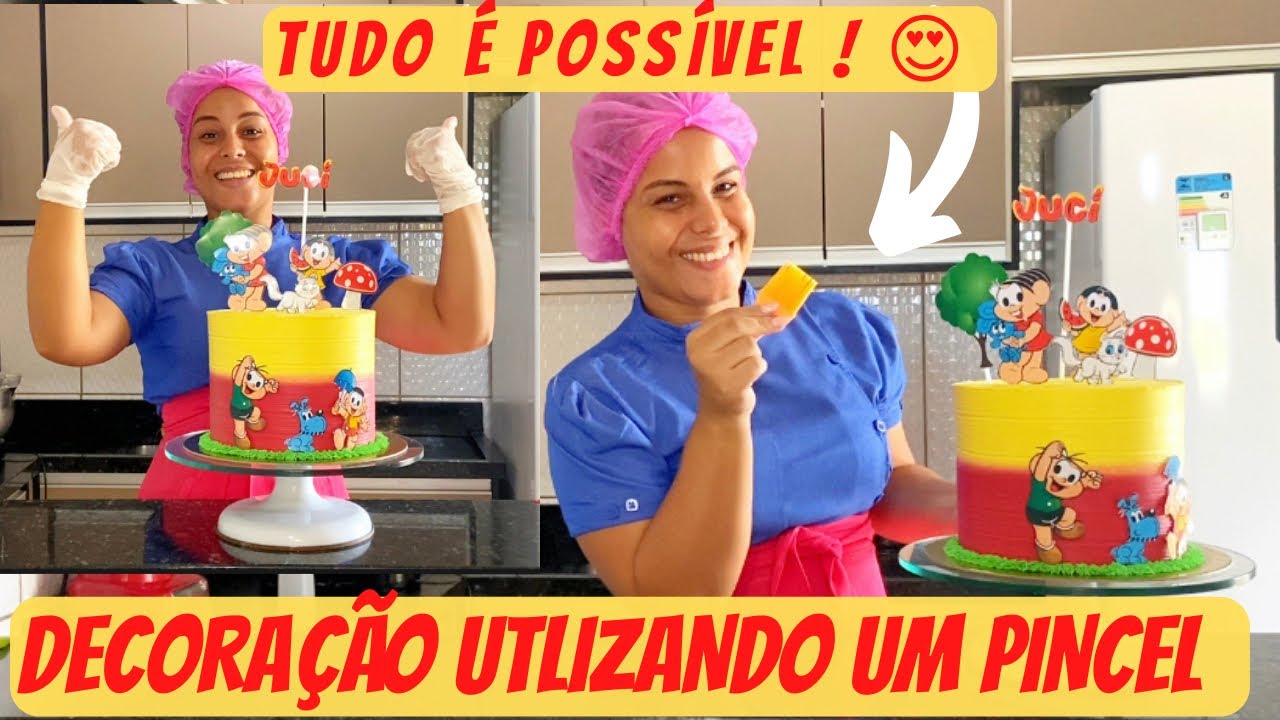 DECORAÇÃO DE BOLO COM PINCEL MUITO FACIL/ bolo turma da Mônica