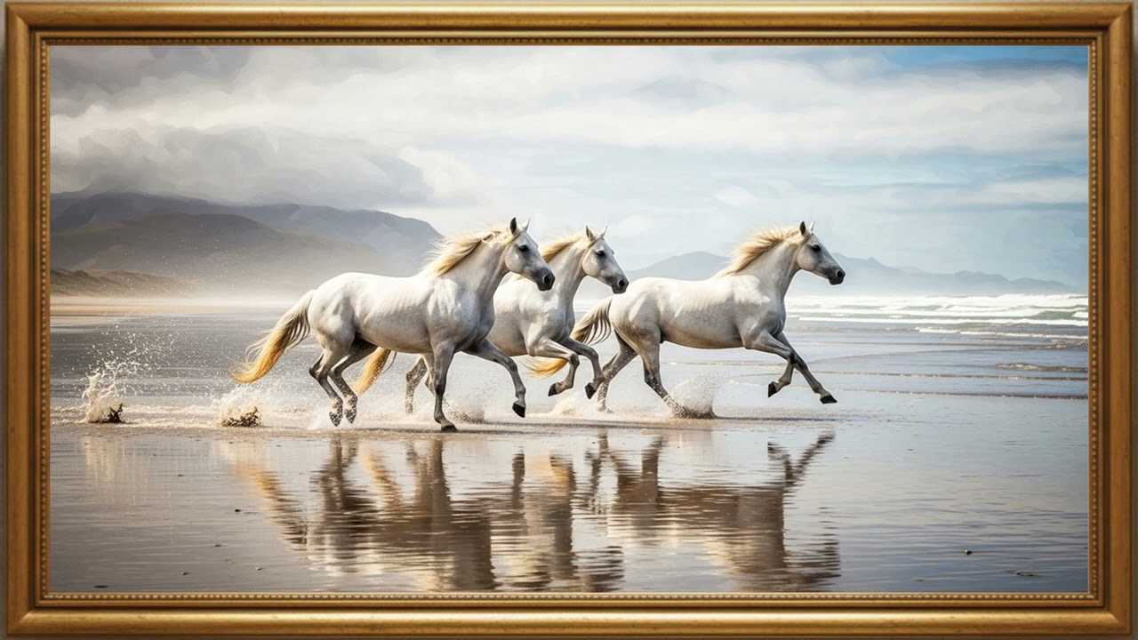 🐎 Turn Your TV Into Art  White Horses on the Beach  2 Hours No Music