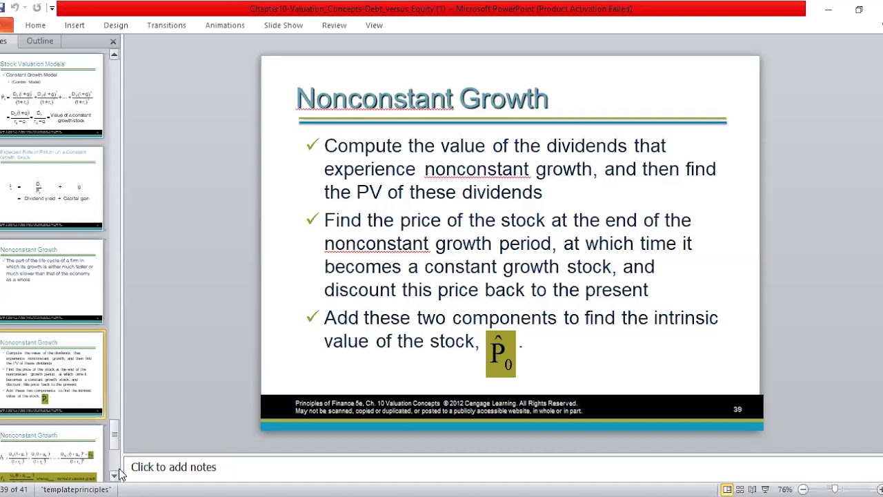 Dividend based equity valuation