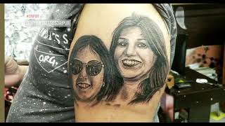 Portrait Tattoo Idea for men - Face Tattoo of wife and daughter - Arm Tattoo for men