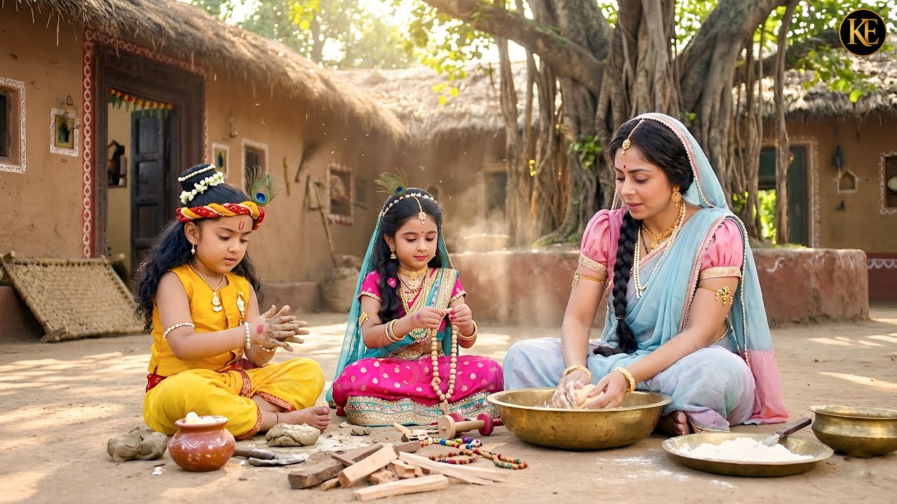 घर के आंगन में मैया संग कान्हा-राधा की मिट्टी वाली मस्ती! || YMKN || Shree Krishan leela ||