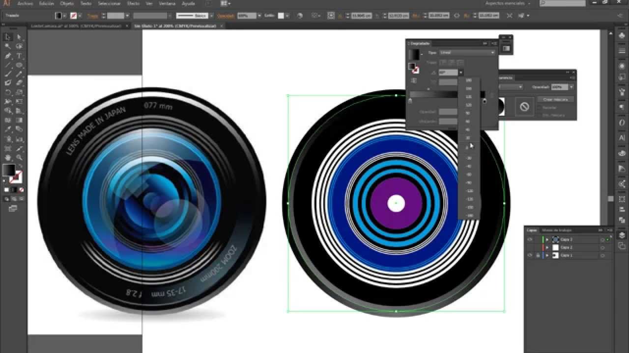 Tutorial Illustrator Vectorizar lente de cámara 1/3 YouTube