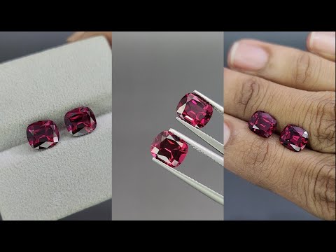 Paar rhodolith-granate kissenförmig geschliffene 4,38 karat, Madagaskar Video  № 1