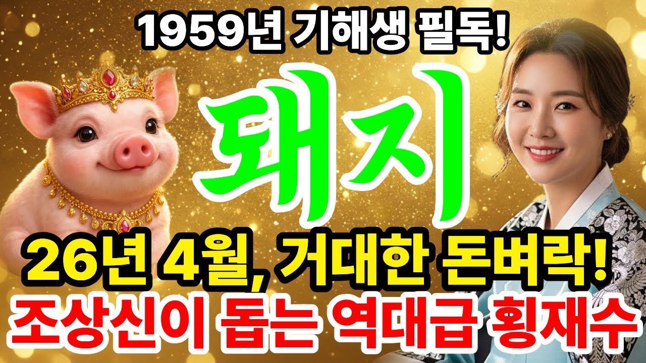 1959년 돼지띠 눈물난다..!! 2026년 드디어 '역대급 돈벼락' 터집니다 ⭐ 상상 못할 금전복 자식복 경사났네 ✨67년 만에 단 한 번💰조상님이 점지한 대박 운세