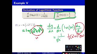 3 8  Implicit Differentiation, Part 4, Derivative of Logarithmic Functions