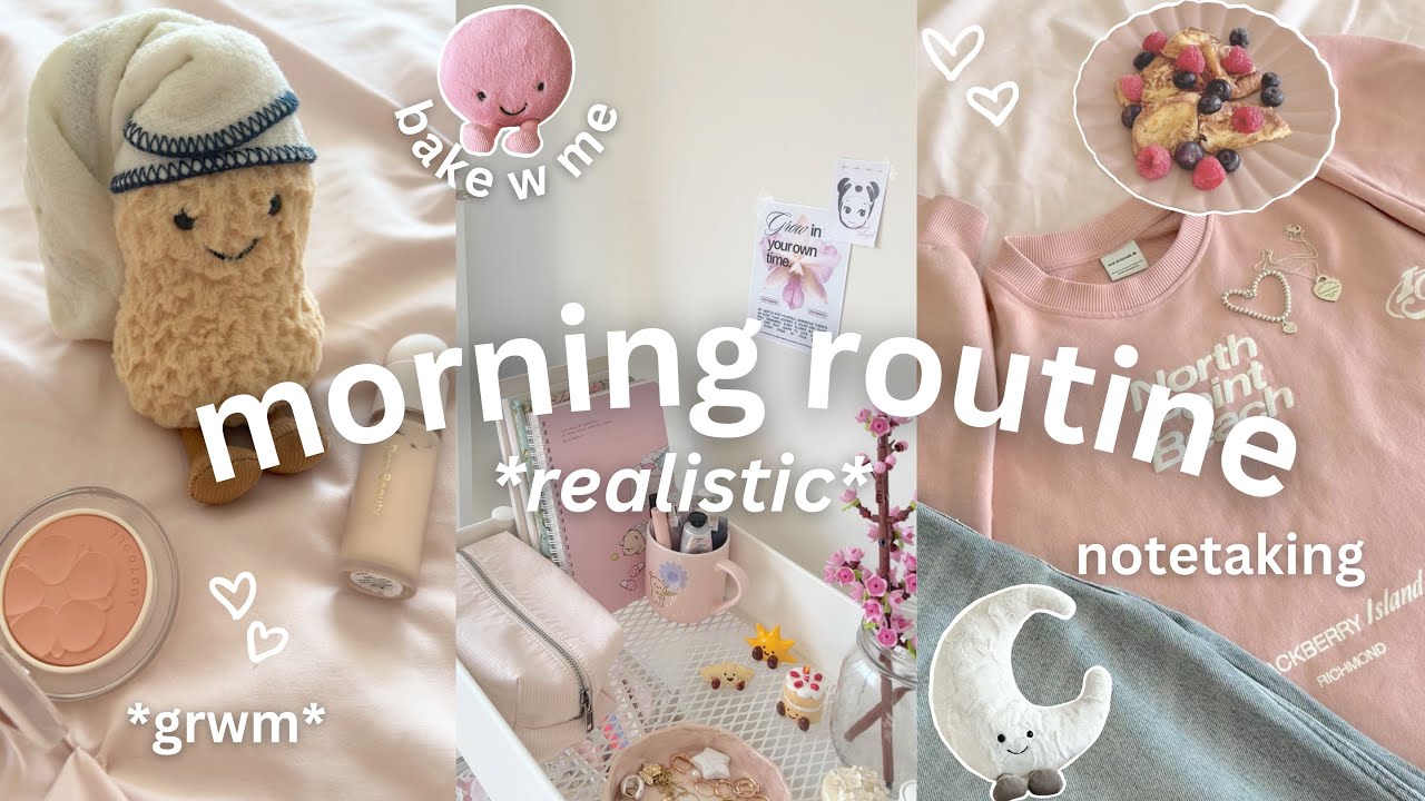 5 AM productive morning routine 🎀🐇 school morning, GRWM, study vlog, baking cookies  𝜗𝜚