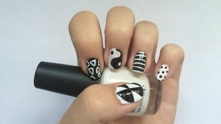 Black And White Mix & Match Nail Art.