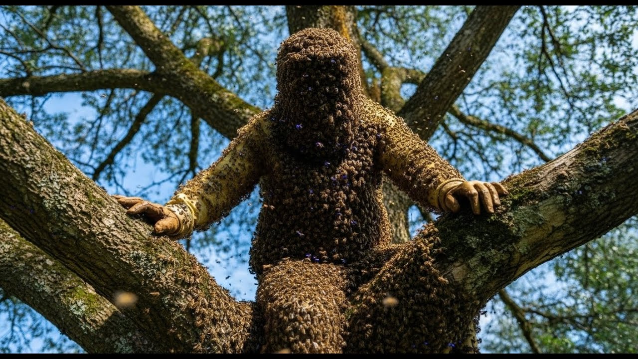 Он взбирается на гигантское дерево, покрытое дикими пчелами — самая опасная охота за медом!