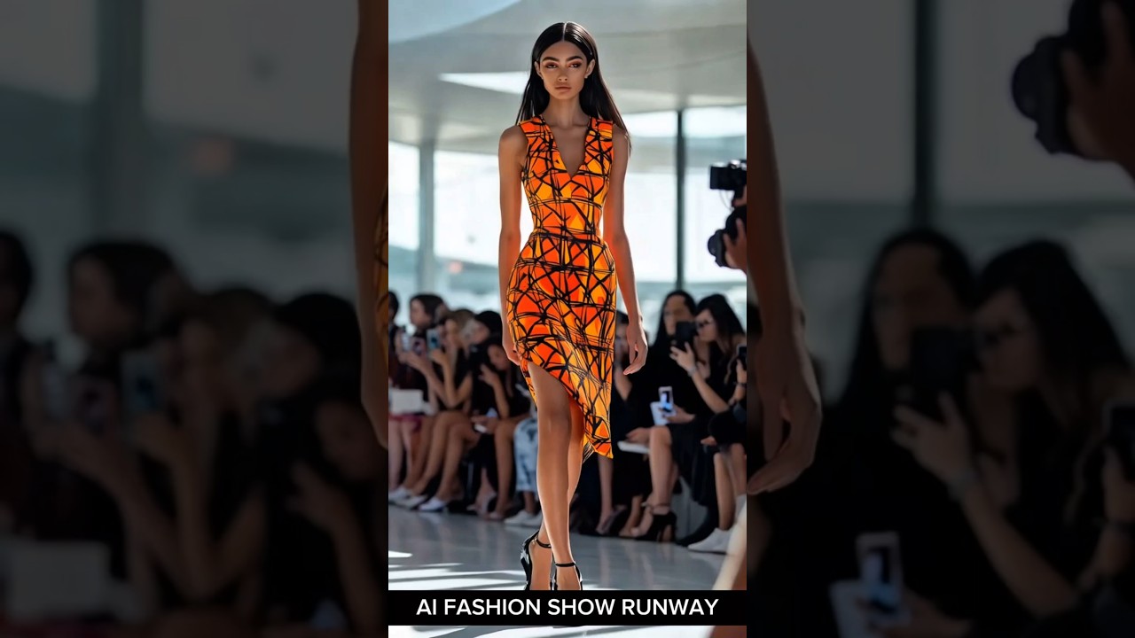 Striking Orange & Black Geometric Mini Dress | AI Fashion Runway 