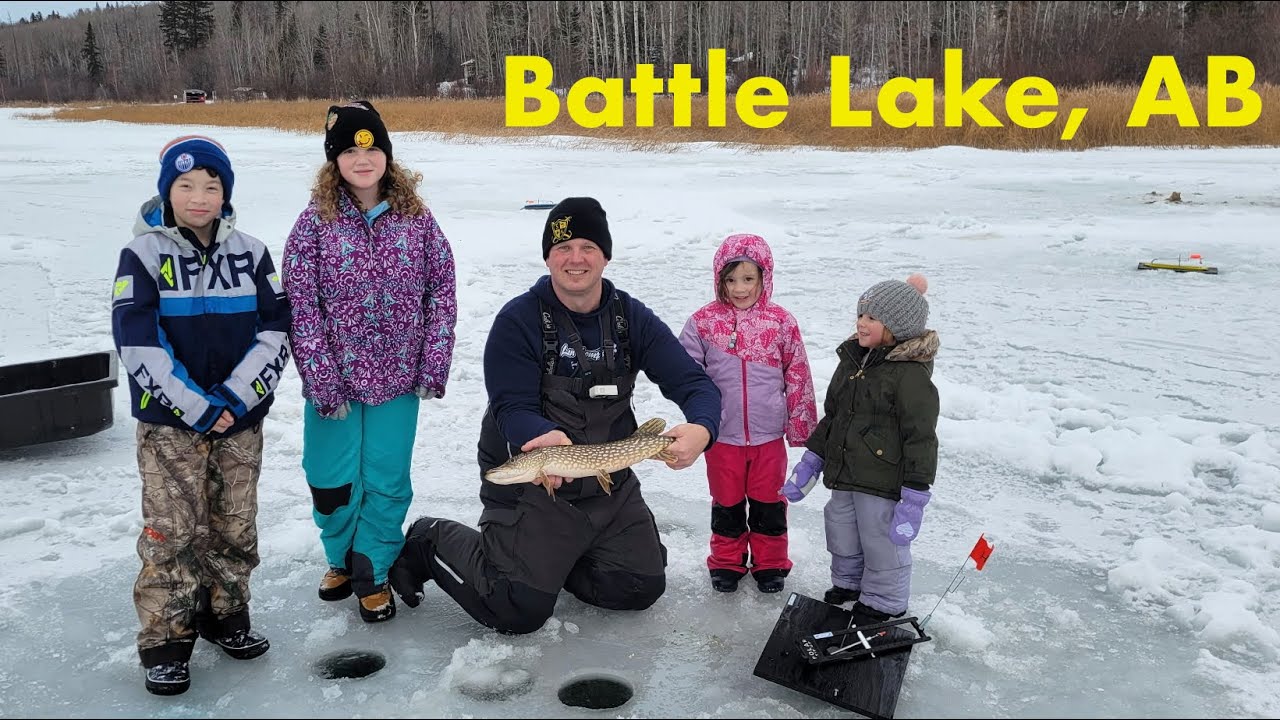 Crazy Day of Ice Fishing for Northern Pike & Walleye on Battle Lake, AB