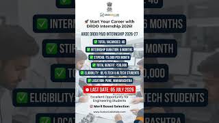 DRDO Internship 2026 | Engineering Students Apply Now | 40 Posts